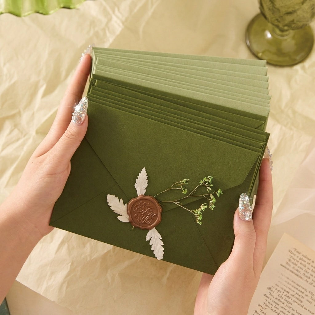 Wax Seal Letter Kit - 20/50 Enveloppes Romantiques Motif Avocat Vert